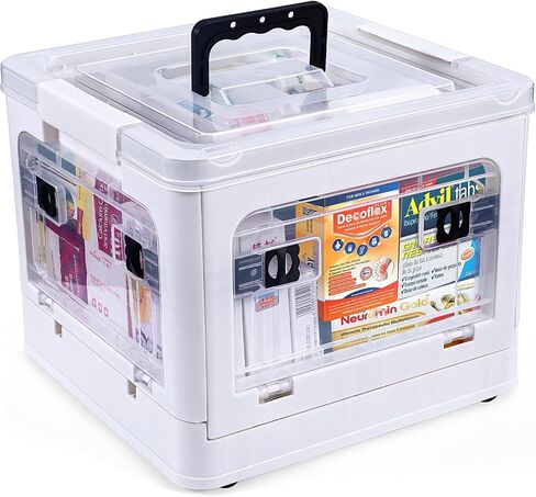 20 QT Plastic Storage Bins with Lids, Folding Storage Box with Removable Tray for Art Supply Craft Organizers, Sewing, Bead, Tool, Toy, Clear Storage Container with Wheels and Handle in Saudi Arabia