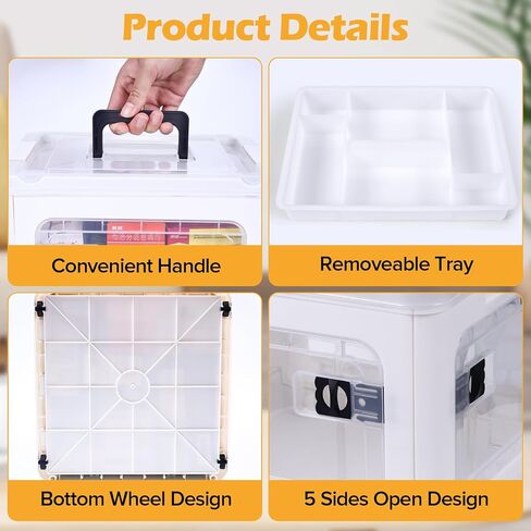 20 QT Plastic Storage Bins with Lids, Folding Storage Box with Removable Tray for Art Supply Craft Organizers, Sewing, Bead, Tool, Toy, Clear Storage Container with Wheels and Handle in Saudi Arabia