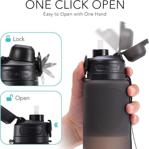 Collapsible Water Bottles 32oz, Foldable Travel Water Bottle with Strap, BPA Free, Silicone Water Bottle Leakproof for Hiking, International Travel, Outdoors (Black) in Kuwait
