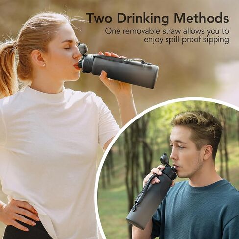 Collapsible Water Bottles 32oz, Foldable Travel Water Bottle with Strap, BPA Free, Silicone Water Bottle Leakproof for Hiking, International Travel, Outdoors (Black) in Kuwait