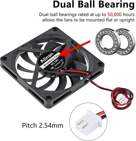 Alinan 4pcs 8010 80mm × 10 مم 5 فولت محامل الكرة المزدوجة معجبة بدون فرش 2pin 2pin DC مروحة العادم in Kuwait