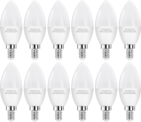 E12 LED Candelabra Bulbs, 60W Equivalent E12 Light Bulbs, C37 Candle Base Chandelier Light Bulbs, Daylight 4000K, Non-Dimmable, Pack of 6 in Kuwait