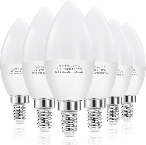 E12 LED Candelabra Bulbs, 60W Equivalent E12 Light Bulbs, C37 Candle Base Chandelier Light Bulbs, Daylight 4000K, Non-Dimmable, Pack of 6 in Kuwait