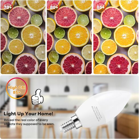 E12 LED Candelabra Bulbs, 60W Equivalent E12 Light Bulbs, C37 Candle Base Chandelier Light Bulbs, Daylight 4000K, Non-Dimmable, Pack of 6 in Kuwait