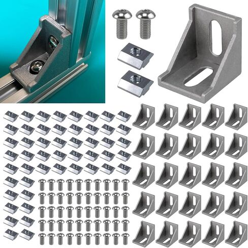 CNQLIS Corner Bracket Connector Set 3D Printer Frame Accessories 4040 Aluminum Corner Bracket Connector with T Nuts and Screws (20 Pcs) in Kuwait