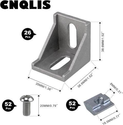 CNQLIS Corner Bracket Connector Set 3D Printer Frame Accessories 4040 Aluminum Corner Bracket Connector with T Nuts and Screws (20 Pcs) in Kuwait