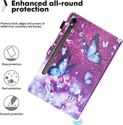 Case for Samsung Galaxy Tab S9 FE 10.9 Inch/S9 11 Inch 2023 Model, Auto Wake/Sleep, Premium PU Leather Folding Stand Cover with Pen Holder & Multiple Viewing Angles - Butterfly in Saudi Arabia