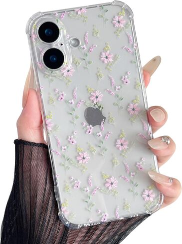 ZTOFERA for iPhone 16 Phone Case Clear, Cute Flower Pattern for Women Girls Phone Cover 4 Corners Thickened Slim TPU Bumper Anti-Drop Protective Case for iPhone 16, Pink Flower in Saudi Arabia