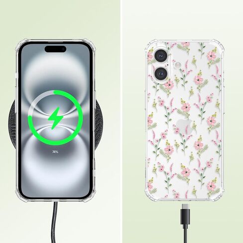 ZTOFERA for iPhone 16 Phone Case Clear, Cute Flower Pattern for Women Girls Phone Cover 4 Corners Thickened Slim TPU Bumper Anti-Drop Protective Case for iPhone 16, Pink Flower in Saudi Arabia