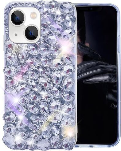 Bonitec Case for iPhone 14 Plus Glitter Case for Women 3D Glitter Sparkle Bling Case Luxury Shiny Crystal Rhinestone Diamond Bumper Clear Gems Cute Case for Women Girls in Kuwait