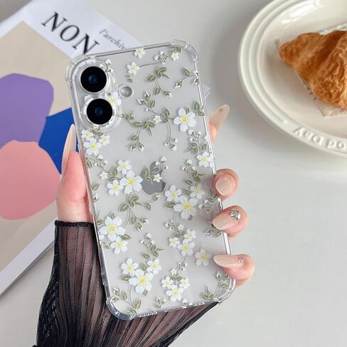 ZTOFERA for iPhone 16 Phone Case Clear, Cute Flower Pattern for Women Girls Phone Cover 4 Corners Thickened Slim TPU Bumper Anti-Drop Protective Case for iPhone 16, Pink Flower in Kuwait