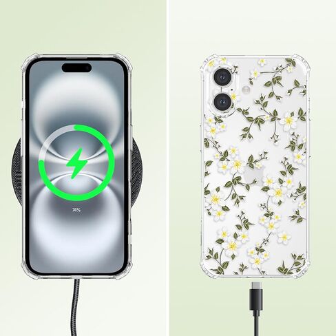 ZTOFERA for iPhone 16 Phone Case Clear, Cute Flower Pattern for Women Girls Phone Cover 4 Corners Thickened Slim TPU Bumper Anti-Drop Protective Case for iPhone 16, Pink Flower in Kuwait