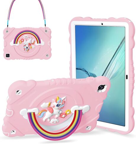 XZC Case for Samsung Galaxy Tab A8 10.5 بوصة (SM-X205N/X200N/X207) 2021/2022 يونيكورن غطاء وقائي مقاوم للصدمات مع حزام كتف قابل للتعديل (وردي) in Kuwait