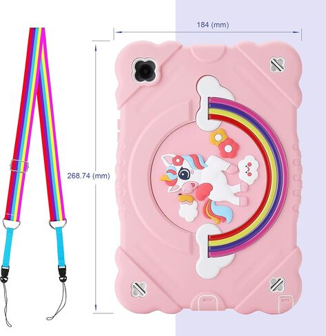 XZC Case for Samsung Galaxy Tab A8 10.5 بوصة (SM-X205N/X200N/X207) 2021/2022 يونيكورن غطاء وقائي مقاوم للصدمات مع حزام كتف قابل للتعديل (وردي) in Kuwait