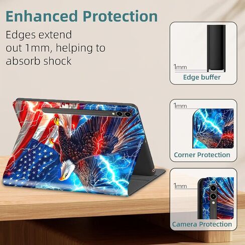 Galaxy Tab S10/ S9/ S8/ Ultra Case 14.6 Inch, Auto Sleep/Wake, American Flag Eagle Multiple Angles Viewing Folio Stand Case in Kuwait