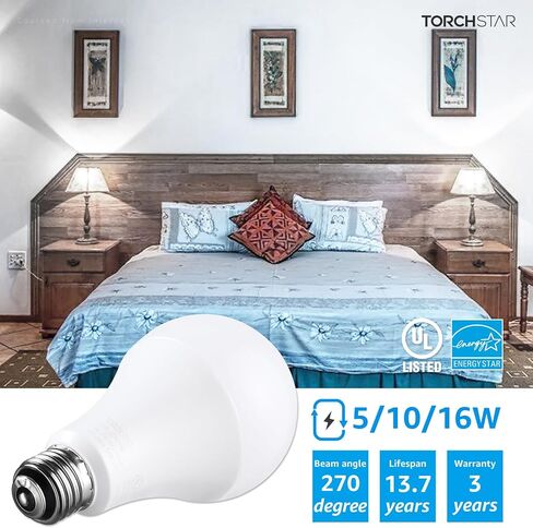Torchstar 3-Way LED LED A21 ، 3 طرق مصابيح LED LED 40/60/100W مكافئة ، UL & ES ، لمبة خالية من وميض للأرضية ، الجدول ، مصباح اللمس ، قاعدة قياسية E26 ، غير قابلة للانهيار ، 2700 كيل 2 in Kuwait