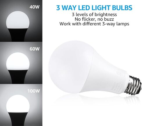 Torchstar 3-Way LED LED A21 ، 3 طرق مصابيح LED LED 40/60/100W مكافئة ، UL & ES ، لمبة خالية من وميض للأرضية ، الجدول ، مصباح اللمس ، قاعدة قياسية E26 ، غير قابلة للانهيار ، 2700 كيل 2 in Kuwait
