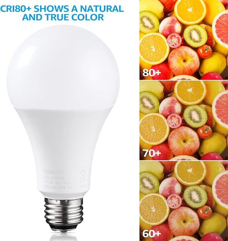 Torchstar 3-Way LED LED A21 ، 3 طرق مصابيح LED LED 40/60/100W مكافئة ، UL & ES ، لمبة خالية من وميض للأرضية ، الجدول ، مصباح اللمس ، قاعدة قياسية E26 ، غير قابلة للانهيار ، 2700 كيل 2 in Kuwait