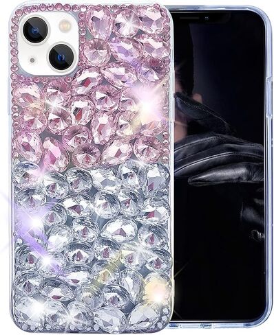 Bonitec Case for iPhone 14 Plus Glitter Case for Women 3D Glitter Sparkle Bling Case Luxury Shiny Crystal Rhinestone Diamond Bumper Clear Gems Cute Case for Women Girls in Kuwait