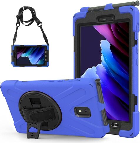 for Samsung Galaxy Tab Active 3/Galaxy Tab Active 5 8.0 inch Case, 3in1 Heavy Duty Rugged Protection Cover with 360 Stand/Hand Strap/Shoulder Strap, Blue in Saudi Arabia