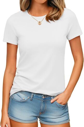 YUCOLEN Women's Cotton Short Sleeve Shirts UPF 50+ Soft Breathable Crew Neck T-Shirts Basic Tops in Kuwait