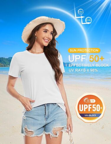 YUCOLEN Women's Cotton Short Sleeve Shirts UPF 50+ Soft Breathable Crew Neck T-Shirts Basic Tops in Kuwait