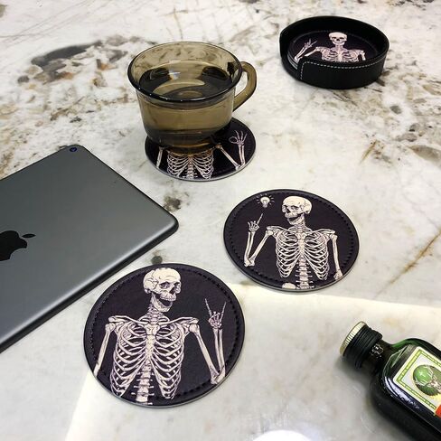 الوقايات الراكون الجديدة للمشروبات مع الوقايات الجلدية ذات الحامل مجموعة من 6 طاولة ديكور حماية الأثاث من علامات المياه الخدش والأضرار in Kuwait