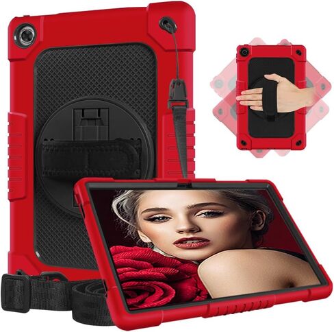 Kids Case for Lenovo Tab M10 Plus 3rd Gen 10.6 Inch,Shoulder Strap Hand Strap Rotatable Stand Kids Shockproof Cover for Lenovo Tab M10 Plus 2022(Model:TB-125FU/128FU/128XU) (Red/Black) in Saudi Arabia