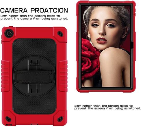 Kids Case for Lenovo Tab M10 Plus 3rd Gen 10.6 Inch,Shoulder Strap Hand Strap Rotatable Stand Kids Shockproof Cover for Lenovo Tab M10 Plus 2022(Model:TB-125FU/128FU/128XU) (Red/Black) in Saudi Arabia