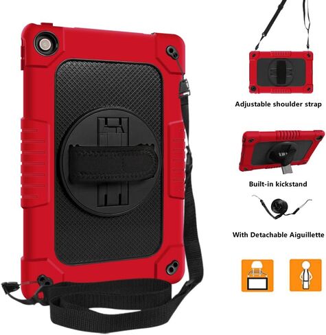 Kids Case for Lenovo Tab M10 Plus 3rd Gen 10.6 Inch,Shoulder Strap Hand Strap Rotatable Stand Kids Shockproof Cover for Lenovo Tab M10 Plus 2022(Model:TB-125FU/128FU/128XU) (Red/Black) in Saudi Arabia