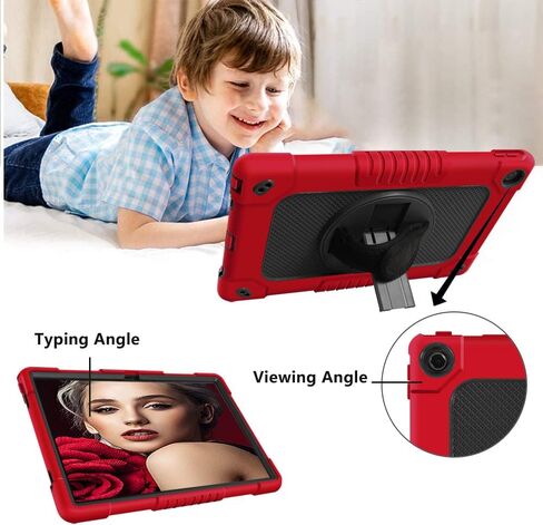 Kids Case for Lenovo Tab M10 Plus 3rd Gen 10.6 Inch,Shoulder Strap Hand Strap Rotatable Stand Kids Shockproof Cover for Lenovo Tab M10 Plus 2022(Model:TB-125FU/128FU/128XU) (Red/Black) in Saudi Arabia