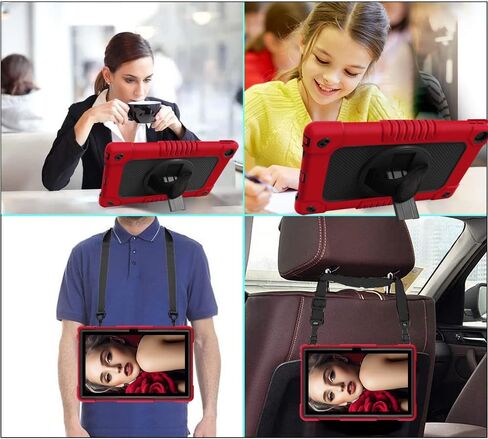 Kids Case for Lenovo Tab M10 Plus 3rd Gen 10.6 Inch,Shoulder Strap Hand Strap Rotatable Stand Kids Shockproof Cover for Lenovo Tab M10 Plus 2022(Model:TB-125FU/128FU/128XU) (Red/Black) in Saudi Arabia