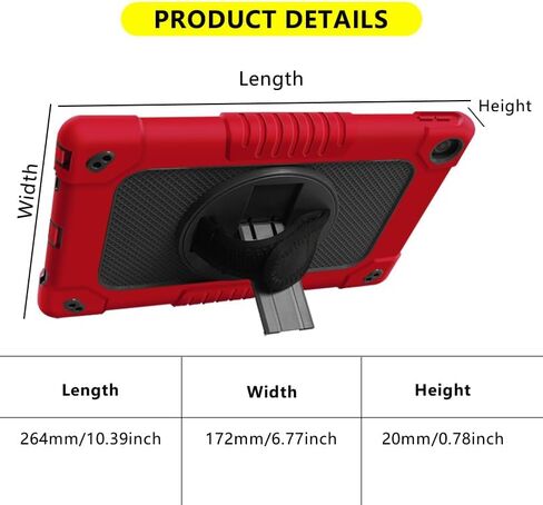 Kids Case for Lenovo Tab M10 Plus 3rd Gen 10.6 Inch,Shoulder Strap Hand Strap Rotatable Stand Kids Shockproof Cover for Lenovo Tab M10 Plus 2022(Model:TB-125FU/128FU/128XU) (Red/Black) in Saudi Arabia