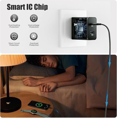 for Samsung Watch Charger, Magnetic Fast Charger for Galaxy Watch 6/6 Classic, Watch 7/5/5 Pro/4/4 Classic/FE/3/Active1 2, Wireless 4.9FT USB C Cord, 25W Dual Port Wall Charger in Kuwait