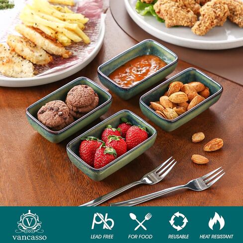 vancasso Stern 6 Oz Dipping Bowls, 3.7 Inches Ceramic Soy Sauce Dish, Square Side Dishes, Small Appetizer Plates Set of 4 in Kuwait