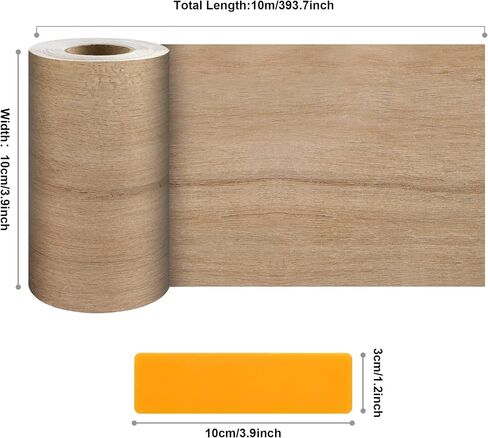 JUNART Wood Grain Repair Tape(10cm×1000cm), Self-Adhesive Waterproof Realistic Textured Repair Duct Tape for Tables, Baseboards, Doors, Windows, and Floors with Plastic Scraper(Black Wood) in Kuwait