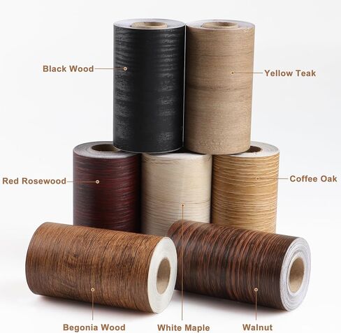 JUNART Wood Grain Repair Tape(10cm×1000cm), Self-Adhesive Waterproof Realistic Textured Repair Duct Tape for Tables, Baseboards, Doors, Windows, and Floors with Plastic Scraper(Black Wood) in Kuwait