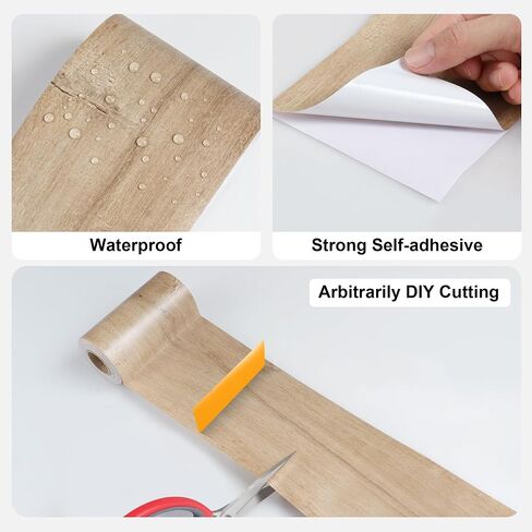 JUNART Wood Grain Repair Tape(10cm×1000cm), Self-Adhesive Waterproof Realistic Textured Repair Duct Tape for Tables, Baseboards, Doors, Windows, and Floors with Plastic Scraper(Black Wood) in Kuwait
