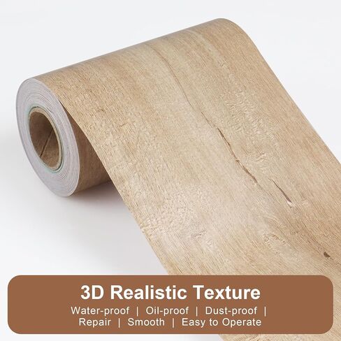 JUNART Wood Grain Repair Tape(10cm×1000cm), Self-Adhesive Waterproof Realistic Textured Repair Duct Tape for Tables, Baseboards, Doors, Windows, and Floors with Plastic Scraper(Black Wood) in Kuwait
