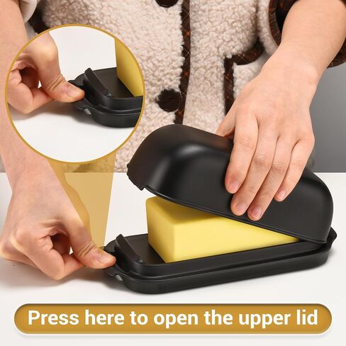AONCO Butter Dish with Lid, Butter Container Holds for Countertop, Unbreakable Butter Keeper for Home Kitchen Decor, Perfect for East/West Coast Butter, BPA-free, Microwave/Dishwasher Safe (Black) in Kuwait