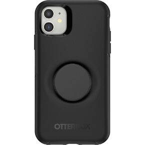 Otter + Pop for iPhone 11: OtterBox Symmetry Series Case with PopSockets Swappable PopTop - Black and Aluminum Black