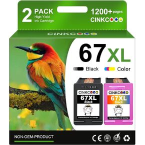 67XL Ink Cartridge Black/Color Combo Pack Replacement for HP Ink 67 67XL Printer Ink Works for HP DeskJet 2755e 2700 2855e 2800 4155e 4255e 2755 2852e Envy 6055e 6000 6455e (2 Pack)