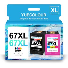 67XL Printer Ink Cartridge Replacement for HP 67 67 XL 67XXL Combo Pack Black and Color for HP Deskjet 2732 2755 DeskJet Plus 4140 4155 4158 Envy 6052 6075 6058 Printer (1 Black, 1 Tri-Color)