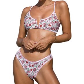 BIKINX Womens Swimsuits Sexy Brazilian Floral Triangle Bikini Top Bohemian Two Piece Sets Thong Bathing Suit Bottoms