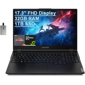 Lenovo 2021 Legion 5 17.3" FHD Gaming Laptop, AMD Ryzen 5-5600H(Beats Intel i7-9750H), 32GB RAM, 1TB PCIe SSD, NVIDIA GeForce GTX 1650, Win 11, Black, 32GB Snowbell USB Card (Renewed)