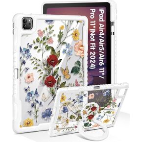 for iPad Air 11 Inch Case M3 2025 & M2 2024, Air 5th/4th Generation, Pro 11 Case - Women Girls Cute with Pencil Holder&Stand Clear Strawberry Girly for iPad Air 6/5/4 Gen, Pro 11 Cover