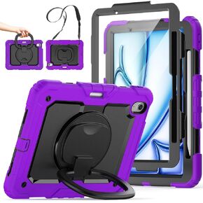 SCSVPN Case for iPad Air 11-inch M3/M2 (2025/2024) - Air 7th/6th Generation, Heavy Duty Rugged Cover for Kids with Screen Protector, Pencil Holder, Rotating Stand/Handle, Shoulder Strap, Rainbow Pink