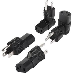 CERRXIAN NEMA 5-15P to IEC 320 C13 Female 15A/125V Computer Power Adapter Bundle with 90 Degree NEMA 5-15P to IEC 320 C13 Female 10A/125V Computer Power Extension Adapter 4Pack