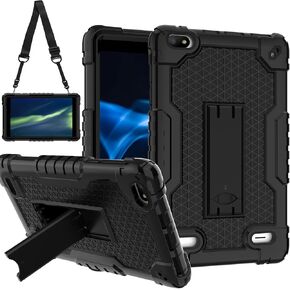 Case for BLU M8L 2022,BLU M8L Plus 8 inch Tablet - [Built-in Kickstand] Anti Slip Kids Friendly Shockproof Silicone Protective Cover (Red/Black)