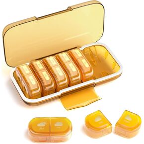 Weekly Pill Organizer 2 Times a Day, Moisture-Proof, Detachable Compartments, AM PM Pill Box 2X 7 Day, Travel Pill Organizer for Pills/Fish Oil/Medication/Vitamin/Supplements (Black + White)